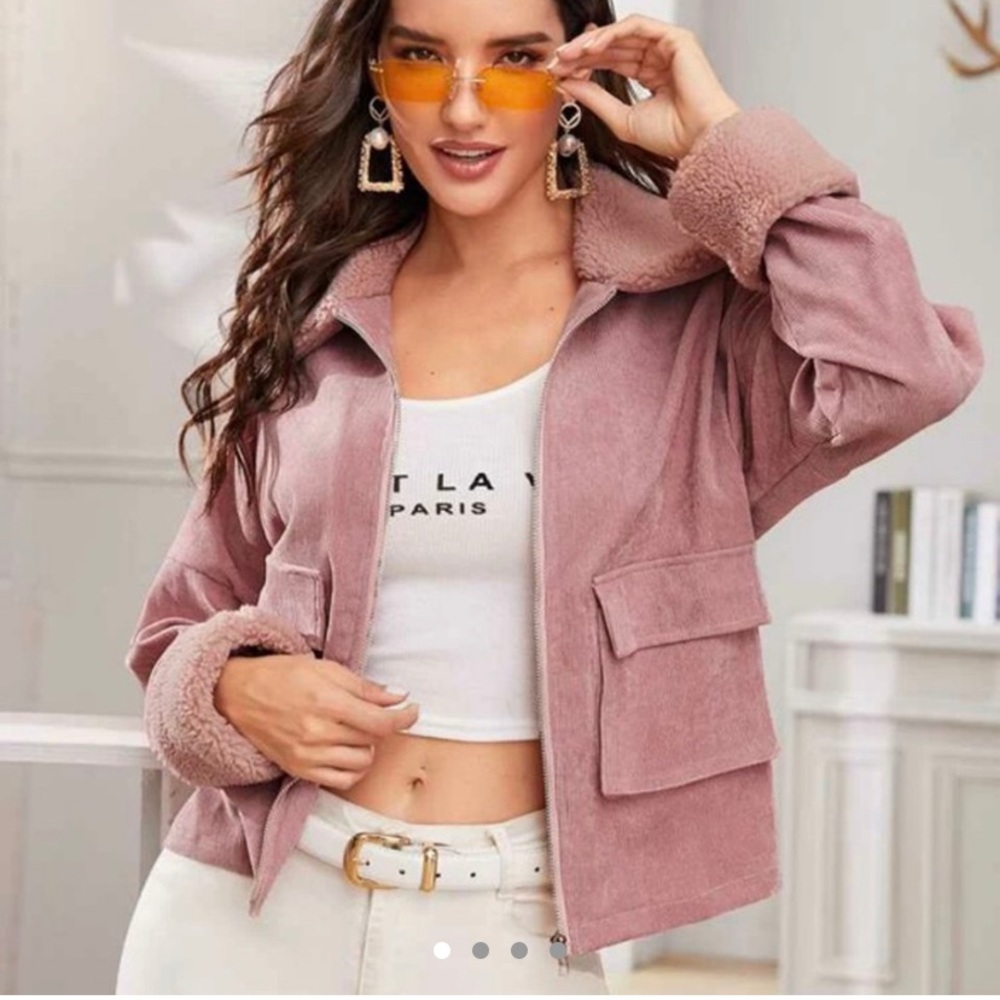 Cuffed ribbed pink jacket